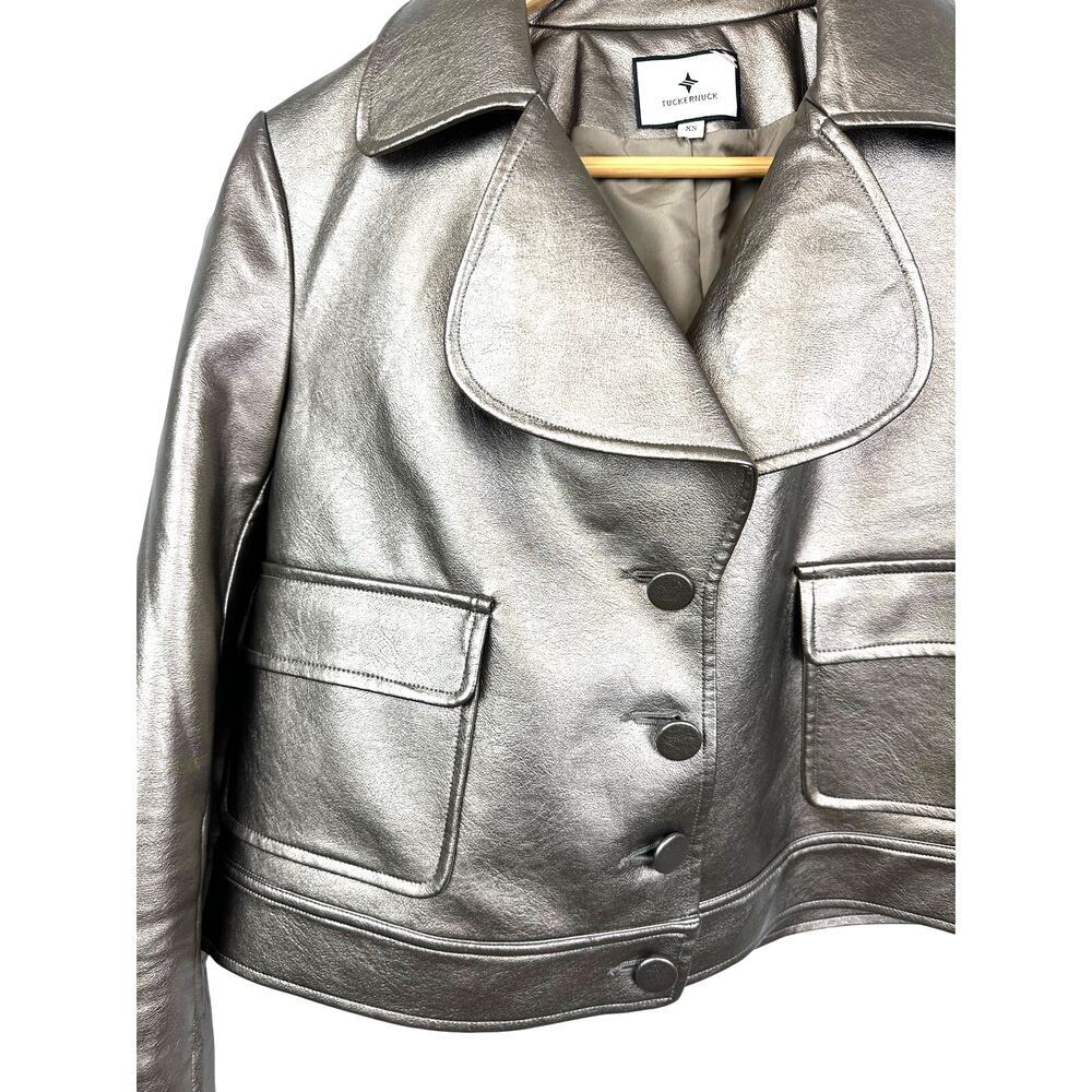 Metallic Leather Cropped Jacket - Gold - Picture 12 of 16